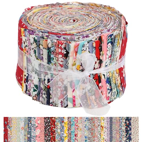 Floral Fabric Strips for Quilting 36PCS Fabric Jelly Rolls Pre-Cut 2.46-inch Jelly Roll Cotton Fabric Bundle Printed Floral Roll up Cotton Fabric Strips for Patchwork DIY Sewing Crafts