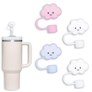 4 pack compatible with stanley 30&40 oz tumbler, 10mm cloud shape straw covers cap, cute silicone cloud straw covers, straw protectors, soft silicone cloud shape straw lid for 10mm straws