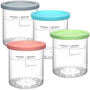 sllfly replacement pints and lids for ninja nc501 nc500 series creami deluxe 4 pack - compatible with ninja creami deluxe ice cream maker (blue,pink,grey,green)