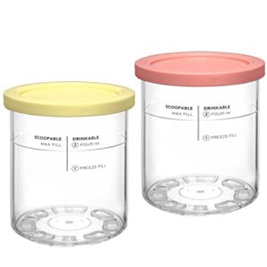 sllfly replacement pints and lids for ninja nc501 nc500 series creami deluxe 2 pack- compatible with ninja creami deluxe ice cream maker (yellow,pink)