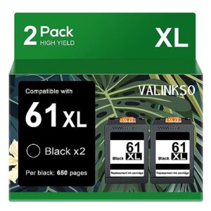 valinkso 61xl ink black high yield replacement for hp ink 61 61xl work with hp envy 4500 5530 5534 5535 deskjet 2540 2541 1000 1010 1510 3050 officejet 4630 4635 printer (61xl black ink,2 black)