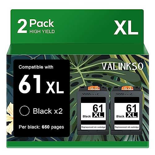 Valinkso 61XL Ink Black High Yield Replacement for HP Ink 61 61XL Work with HP Envy 4500 5530 5534 5535 Deskjet 2540 2541 1000 1010 1510 3050 OfficeJet 4630 4635 Printer (61XL Black Ink,2 Black)