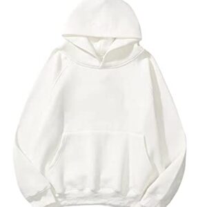 JEIBKOUY Women Men Solid Loose Basic Hoodies Fleece Long Sleeve Unisex Pullover Oversized Sweatshirt White