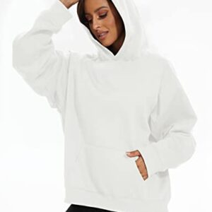 JEIBKOUY Women Men Solid Loose Basic Hoodies Fleece Long Sleeve Unisex Pullover Oversized Sweatshirt White