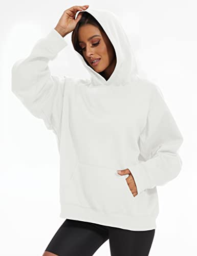 JEIBKOUY Women Men Solid Loose Basic Hoodies Fleece Long Sleeve Unisex Pullover Oversized Sweatshirt White