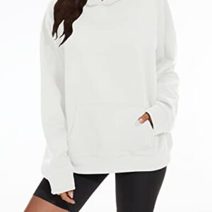 JEIBKOUY Women Men Solid Loose Basic Hoodies Fleece Long Sleeve Unisex Pullover Oversized Sweatshirt White