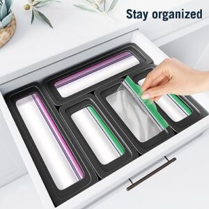 Freshmage Ziplock Bag Organizer Storage for Kitchen Drawer organizer, 5 in 1 Plastic Bag Holder Dispenser Can Be Assembled at Will, Compatible with All Brands and Sizes