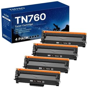 tn760 toner cartridge replacement for brother tn-760 tn730 tn-730 compatible with hl-l2350dw hl-l2395dw hl-l2390dw hl-l2370dw mfc-l2750dw mfc-l2710dw dcp-l2550dw (black,4 pack)