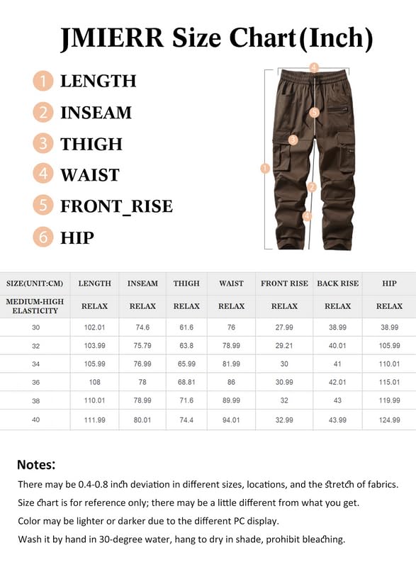 JMIERR Men Casual Cargo Pants Elastic Waist Drawstring Tactical Pant Lightwight Hiking Joggers Pants Loose Fit with Multi Pockets, US 34(M), 1 Black