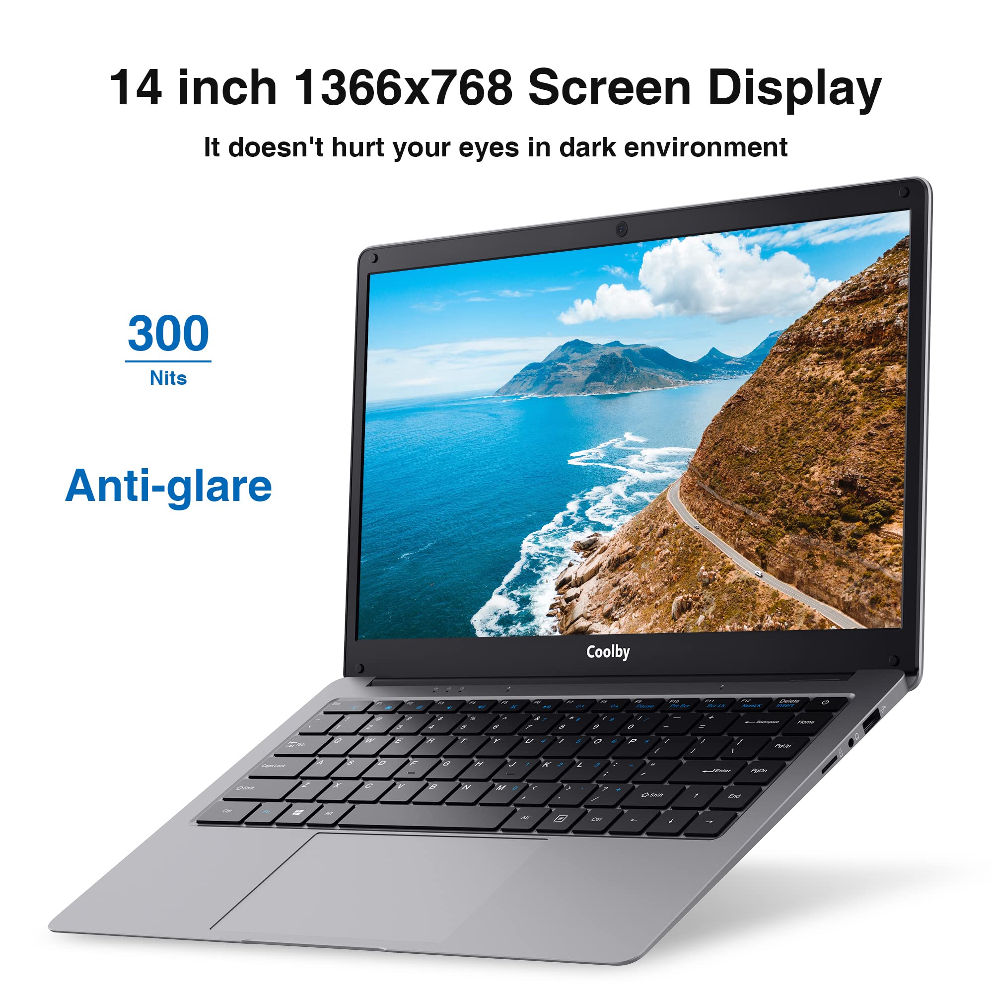 Coolby 2023 Windows 11 Laptop Computer, 14.1 inch Notebook PC with Intel J4005 Processor, 12GB DDR4 RAM / 256GB SSD, HD Display, WiFi, BT, Long -Lasting Battery for School, Business