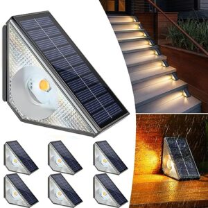 asomst solar step lights 6 packs, led deck light outdoor waterproof ip67, solar powered fence lighting warm white, solar stair light decorative for garden yard patio porch front door pathway