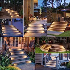 ASOMST Solar Step Lights 6 Packs, LED Deck Light Outdoor Waterproof IP67, Solar Powered Fence Lighting Warm White, Solar Stair Light Decorative for Garden Yard Patio Porch Front Door Pathway