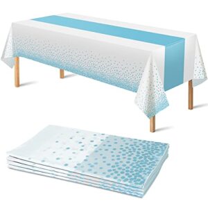 4 pack disposable plastic table cloths for parties,white and light blue dot plastic tablecloth disposable rectangle table covers for wedding birthday baby shower first communion decorations 54" x 108"