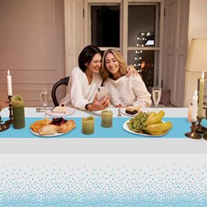 4 Pack Disposable Plastic Table Cloths for Parties,White and Light Blue Dot Plastic Tablecloth Disposable Rectangle Table Covers for Wedding Birthday Baby Shower First Communion Decorations 54" x 108"