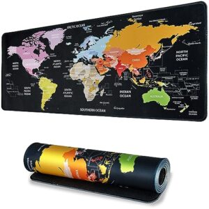 xgb world map extended large gaming mouse pad, 31.5x11.8 inch big xl mousepad with seamed edges, keyboard pad, hd printing, non-slip rubber base, waterproof, desk mat pad for home, office, gaming