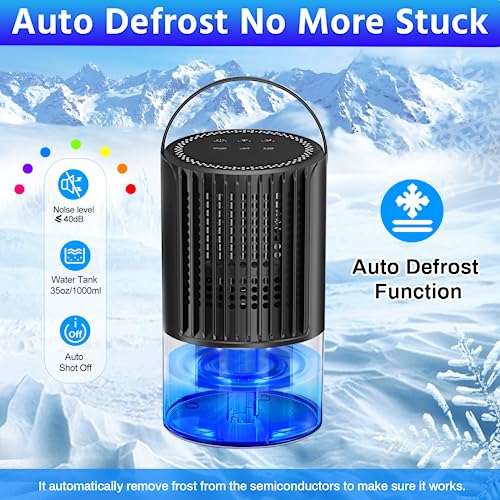 Dehumidifiers for Home - 35oz Bathroom Dehumidifier Portable Small Dehumidifier with Auto Defrost Function,2 Working Modes,Smart Auto-Off,Ultra Quiet for Bedroom,Basement,Room,Wardrobe,Kitchen - Black