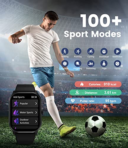 Smart Watch for Men Answer/Make Call,2"Touch Screen Fitness Tracker for iPhone Android with 100+ Sport Modes,Voice Assistant,Heart Rate Sleep Monitor,Waterproof Pedometer Activity Tracker Smartwatch