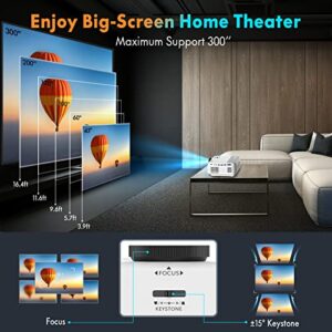 Projector with WiFi and Bluetooth,16000L Native 1080P Outdoor Video Projector with 120'' Screen, 4K & 300'' Display Support,Home Theater Movie Projector Compatible w/Phone/HDMI/USB/TV Stick/PS5