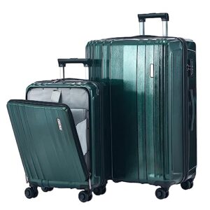 tydeckare luggage set 2 piece 20/28, 20" carry-on with front pocket & 28" expandable luggage, abs+pc suitcase with spinner wheels, tsa lock, ykk, dark green