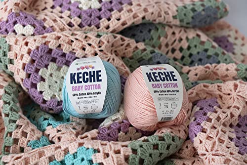 Keche Cotton Yarn, 60% Cotton 40% Acrylic Yarn, Soft Cotton Yarn for Crochet and Knitting, Amigurumi Yarn 1 Skein/Ball 1.76 Oz (50g) / 180 Yrds (165m) - Pink