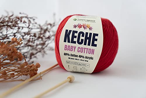 Keche Cotton Yarn, 60% Cotton 40% Acrylic Yarn, Soft Cotton Yarn for Crochet and Knitting, Amigurumi Yarn 1 Skein/Ball 1.76 Oz (50g) / 180 Yrds (165m) - Pink