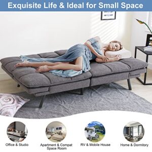 MUUEGM Futon Sofa Bed Memory Foam Futon Sofa Sleeper Couch,Convertible Modern Futon for Living Room,Love seat for Apartments Office Small Spaces,w/Adjustable Armrests Backrest,Linen Fabric,Grey