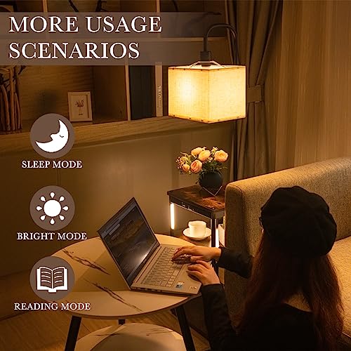 Pazarfami Floor Lamp with Shelves,Bedside Table with Reading Mode & Timer, Illuminated Display Shelves, Three-Tier Storage, Floor Lamp for Living Room with Remote Control USB Ports & Outlets