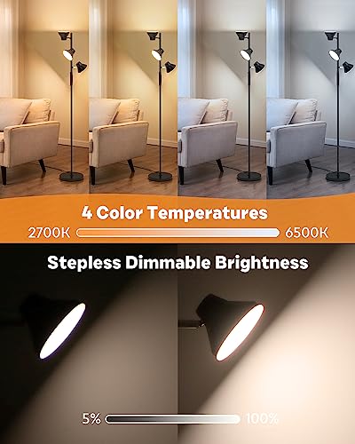 SIBRILLE [Upgraded] LED Floor Lamp, 36W Dimmable Standing Lamp with Remote & Touch Control, 2700K-6500K, Modern Tree Floor Lamp with 3 Rotatable Lights, Floor Lamps for Living Room, Bedroom, Office