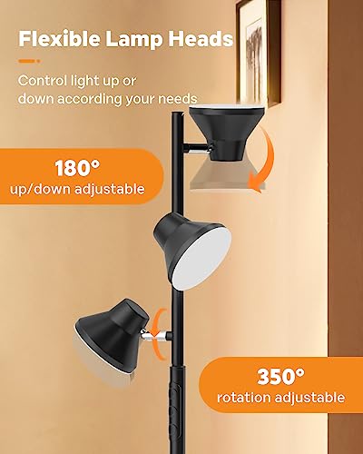 SIBRILLE [Upgraded] LED Floor Lamp, 36W Dimmable Standing Lamp with Remote & Touch Control, 2700K-6500K, Modern Tree Floor Lamp with 3 Rotatable Lights, Floor Lamps for Living Room, Bedroom, Office