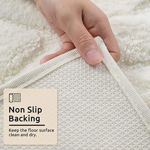 DEXDE Bathroom Rugs Runner 24x60 Long Bathroom Rug Non Slip Soft Washable Large Bath Mats for Bathroom Bedroom Hallway Kitchen Floor Carpet Modern Boho Decor, White