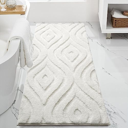 DEXDE Bathroom Rugs Runner 24x60 Long Bathroom Rug Non Slip Soft Washable Large Bath Mats for Bathroom Bedroom Hallway Kitchen Floor Carpet Modern Boho Decor, White