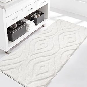 DEXDE Bathroom Rugs Runner 24x60 Long Bathroom Rug Non Slip Soft Washable Large Bath Mats for Bathroom Bedroom Hallway Kitchen Floor Carpet Modern Boho Decor, White