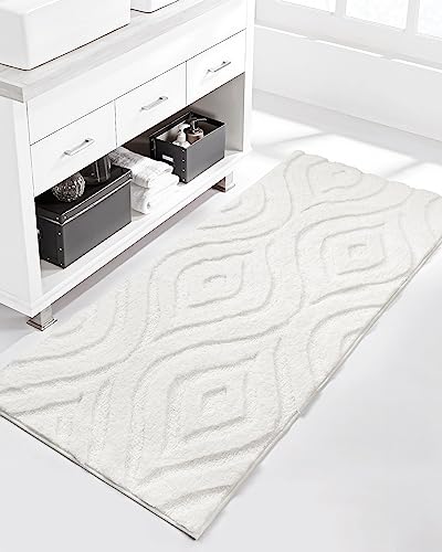 DEXDE Bathroom Rugs Runner 24x60 Long Bathroom Rug Non Slip Soft Washable Large Bath Mats for Bathroom Bedroom Hallway Kitchen Floor Carpet Modern Boho Decor, White