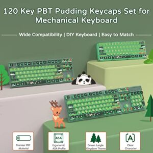 120 Key PBT Pudding Keycap Set ASA Profile with Transluscent PC Layer Dye-Sub Jungle Theme for 61/68/84/98/100/104Key TKL Cherry MX Gateron Kailh Cross Type Switch ANSI Mechanical Keyboard DIY(Green)