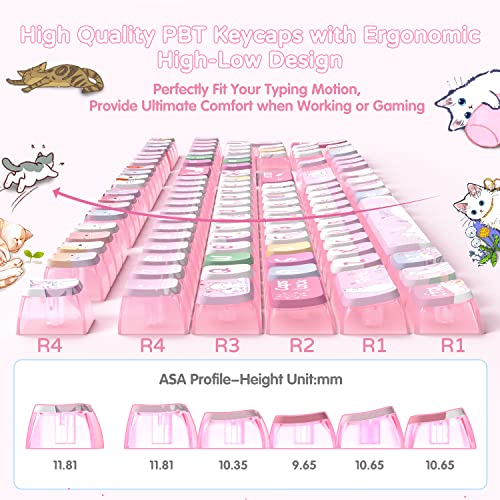 120 Key PBT Pudding Keycap Set ASA Profile with Transluscent PC Layer Dye-Sub Cute Cat Theme for 61/84/87/98/100/104Key TKL Cherry MX Gateron Kailh Cross Type Switch ANSI Mechanical Keyboard DIY(Pink)