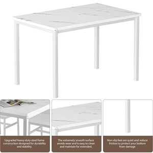 Hooseng Dining Table Set for 4, Space Saving Kitchen Table and Chairs for 4, 5 Pieces Faux Marble Dining Room Table Set with 4 PU Leather Chairs for Small Space, Living Room, Breakfast Nook, White