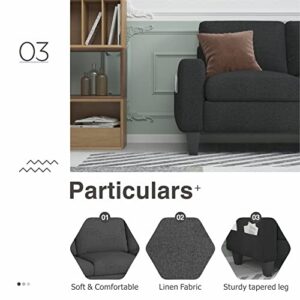 Sunrise Coast Sectional L-Shaped Sofa Modern Linen Fabric 3-Seat Couch with Convertible Storage Ottoman Dark Grey Living Room Furniture Set for Apartment Loft Small Spaces