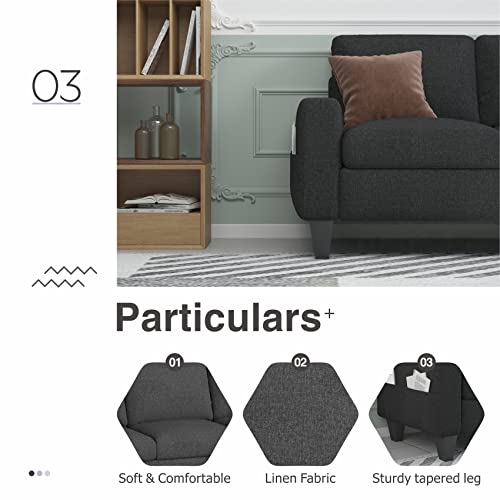 Sunrise Coast Sectional L-Shaped Sofa Modern Linen Fabric 3-Seat Couch with Convertible Storage Ottoman Dark Grey Living Room Furniture Set for Apartment Loft Small Spaces