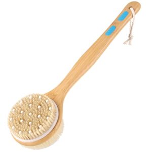 shower brush for body, coolbird back scrubber for shower brush with soft and stiff bristles, bath dual-sided long handle, solid wood frame & boar hair exfoliating brush for wet brush dry brush