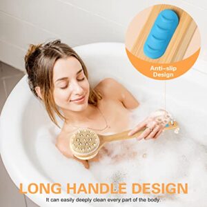 Shower Brush for Body, Coolbird Back Scrubber for Shower Brush with Soft and Stiff Bristles, Bath Dual-Sided Long Handle, Solid Wood Frame & Boar Hair Exfoliating Brush for Wet Brush Dry Brush