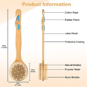 Shower Brush for Body, Coolbird Back Scrubber for Shower Brush with Soft and Stiff Bristles, Bath Dual-Sided Long Handle, Solid Wood Frame & Boar Hair Exfoliating Brush for Wet Brush Dry Brush