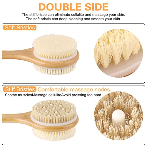 Shower Brush for Body, Coolbird Back Scrubber for Shower Brush with Soft and Stiff Bristles, Bath Dual-Sided Long Handle, Solid Wood Frame & Boar Hair Exfoliating Brush for Wet Brush Dry Brush