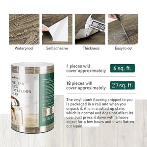 Stickyart 18-Piece Oak Wood Vinyl Flooring Peel and Stick Waterproof Flooring for Bathroom Kitchen 6"x36" Self Adhesive Wood Vinyl Floor Tiles for Living Room Laundry Removable Light Brown