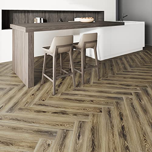 Stickyart 18-Piece Oak Wood Vinyl Flooring Peel and Stick Waterproof Flooring for Bathroom Kitchen 6"x36" Self Adhesive Wood Vinyl Floor Tiles for Living Room Laundry Removable Light Brown