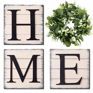 farmhouse wall decor room decor wood home sign with artificial eucalyptus for o, rustic hanging wooden sign with letters decorative home decor clearance living room decor