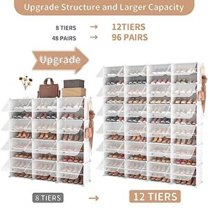 ROJASOP Shoe Storage Cabinet, 12-Tier Shoe Organizer 96 Pairs Extra Large Plastic Shoe Rack with Covers Portable Shoe Rack Organizer with Doors Big Shoe Rack for Closet Entryway Bedroom