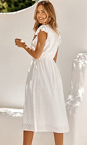 Camisunny Fashion 2023 Summer Dresses Sundress for Women Trendy Sexy V Neck High Waist White Size XL