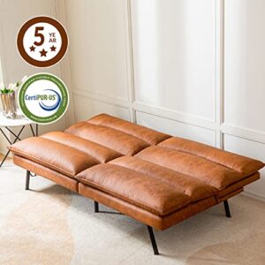 CH CHARME HOUSE Bed Convertible futon Couch with Adjustable Backrest and Armrest Modern Sleeper Sofa for Office Living Bedroom and Sitting Room, Small, Brown