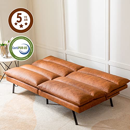 CH CHARME HOUSE Bed Convertible futon Couch with Adjustable Backrest and Armrest Modern Sleeper Sofa for Office Living Bedroom and Sitting Room, Small, Brown