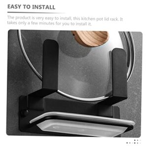 Cabilock 1 Set Wall Mounted Pot Lid Rack Stainless Steel Sheet Pans Stainless Steel Cutting Board Wall Bracket Hanging Pot Rack Hanger Pot Lid Stand Cabinet Door Lid Organizer Pp Black Tray